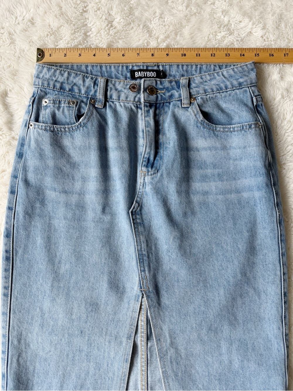 Babyboo Woman Blue Denim Front Slit Maxi Skirt SMALL Bodycon Classic Western Y2K - Picture 5 of 7